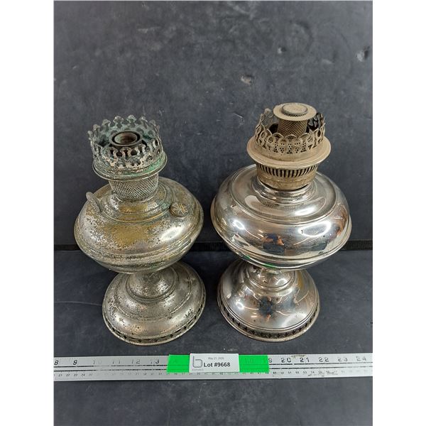 (2) Vintage Metal Kerosene Lamps