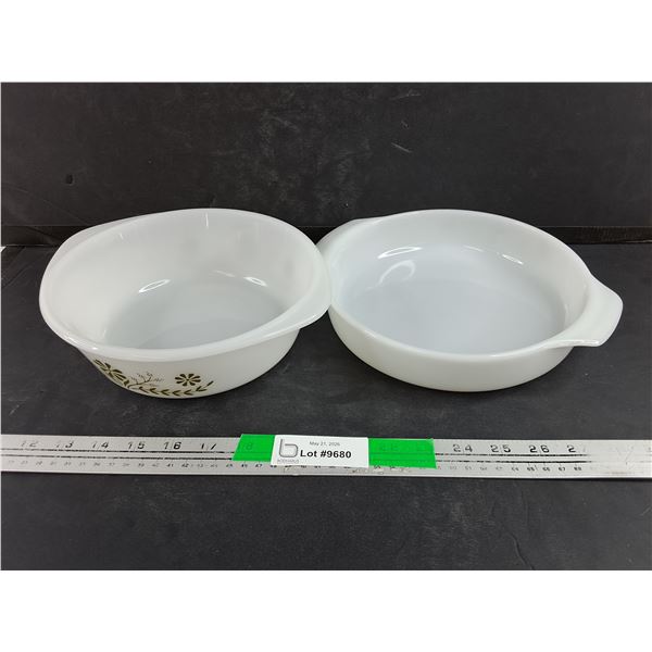 (2) Milk Glass Casserole and Deep Dish Pie Dishes