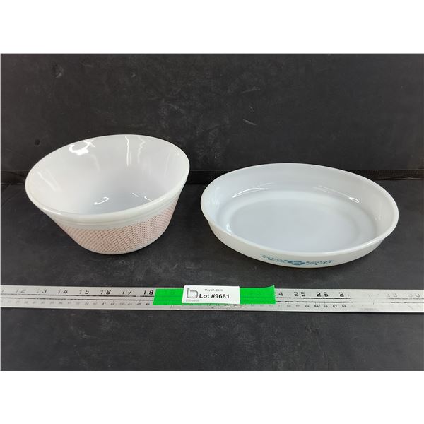Milk Glass Bowl & Casserole Dish