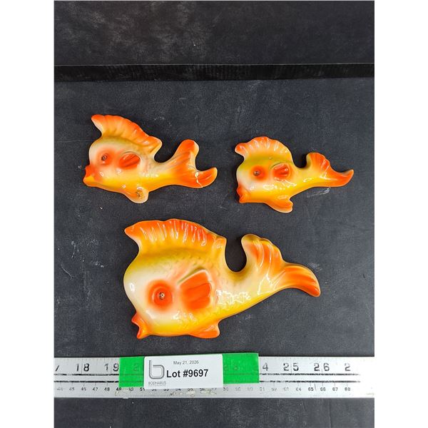 (3) Vintage Chalkware Goldfish Decorations