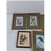 Image 2 : (4) Genning Loom Woven Framed Bird Pictures 7" x 6" & Framed Bird Print