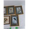 Image 3 : (4) Genning Loom Woven Framed Bird Pictures 7" x 6" & Framed Bird Print