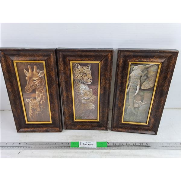 (3) Framed African Animal Pictures 13" x 7"