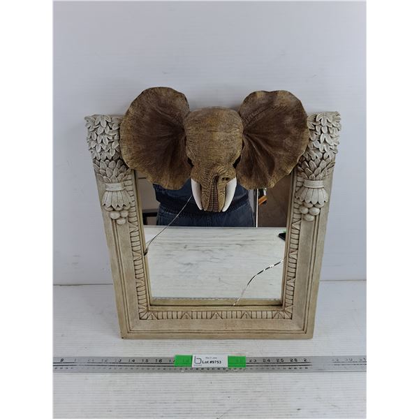 Elephant Framed Mirror 19" x 15", Cracked Mirror