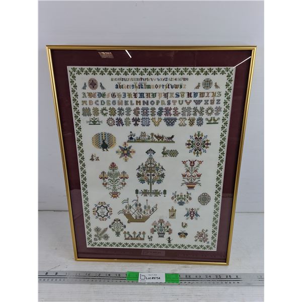 Framed Permin Counted Cross Stitch (1987) 21" x 16"