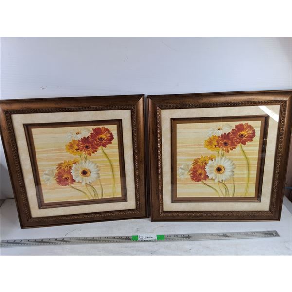 (2) Framed Flower Prints 18" x 18"