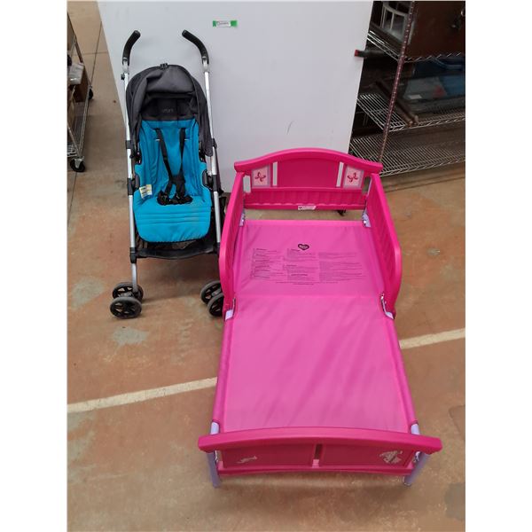 *Urbini Baby Stroller & Delta Pink Kids Bed Frame 53" x 28" x 24"