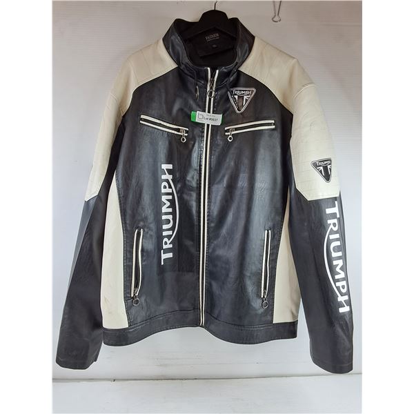 *Triumph Motorcycle Leather Jacket in Black and White-Size 2XL