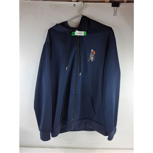 *Men's Motorcycle Graphic Print Zip Up Hooded Jacket-looks to be Size XXL