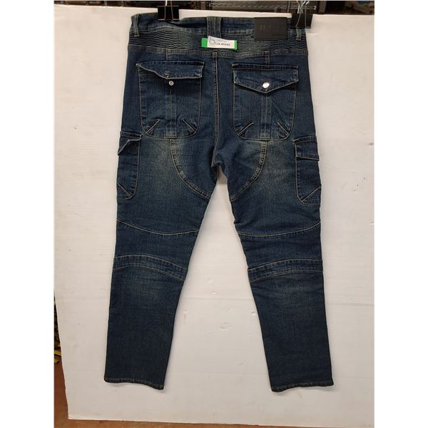 Pair of Dark Blue Cargo Style Motorcycle Riding Jeans-Size