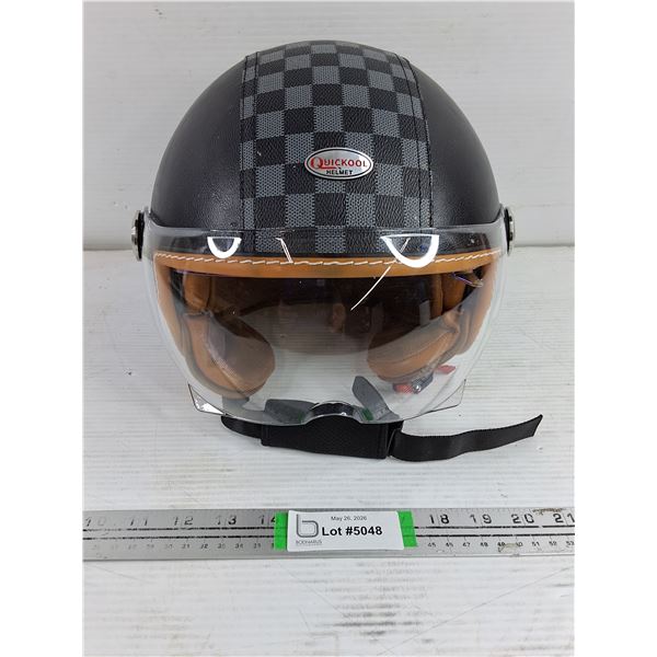 Quickool Check Patterned 3/4 Open-Face Motorcycle Helmet with Dual Visor System-May be Size Large