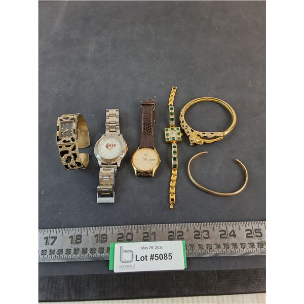 (4) Assorted Wrist Watches & Costume Jewelry Cuff Bracelets