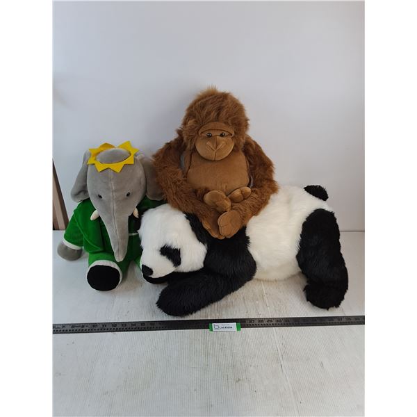 (3) Plush Toys (Babar, Panda, Monkey)