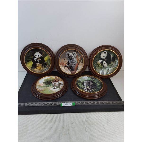 (5) W.L. George Wood Frame Decorative Plates (1 Cracked Frame)