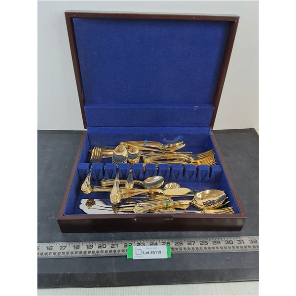 Vintage Hampton Stainless 65-Piece Gold-Plated Flatware w/Hardwood Case