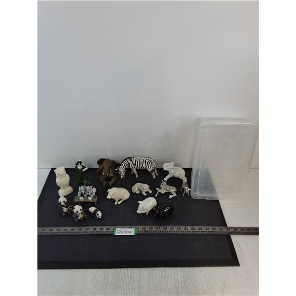 Assorted Ceramic & Resin Animal Ornaments, Plastic Tote