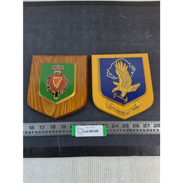 (2) Wooden Plaques (Royal Ulster Constabulary & Sine Metus Aut Faveo)