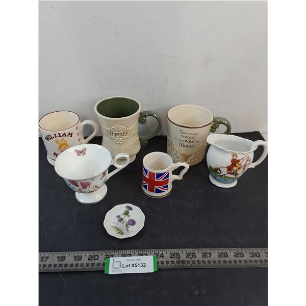 (6) UK Themed Mugs/Cups, Mini Plate