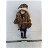 Image 1 : 19" Porcelain Doll w/Leopard Print Hat, Coat & Bag