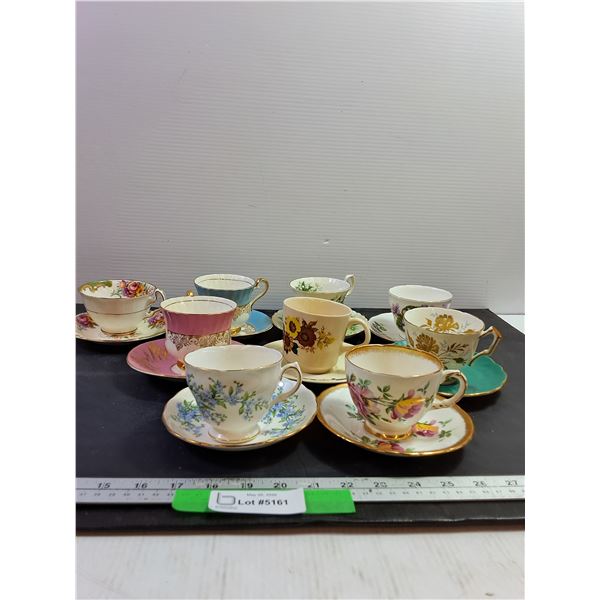 (9) Bone China Tea Cups & Saucers