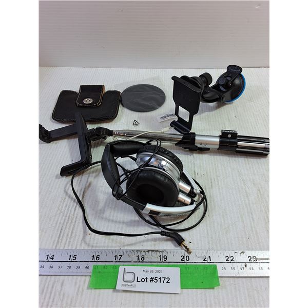 Misc. Phone Items. Selfie Stick, Car Holder, Skullcandy Headphones
