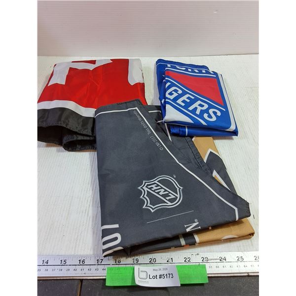 (3) Banners. (2 Hickey) New York Rangers, Anaheim Ducks, & Pilsner