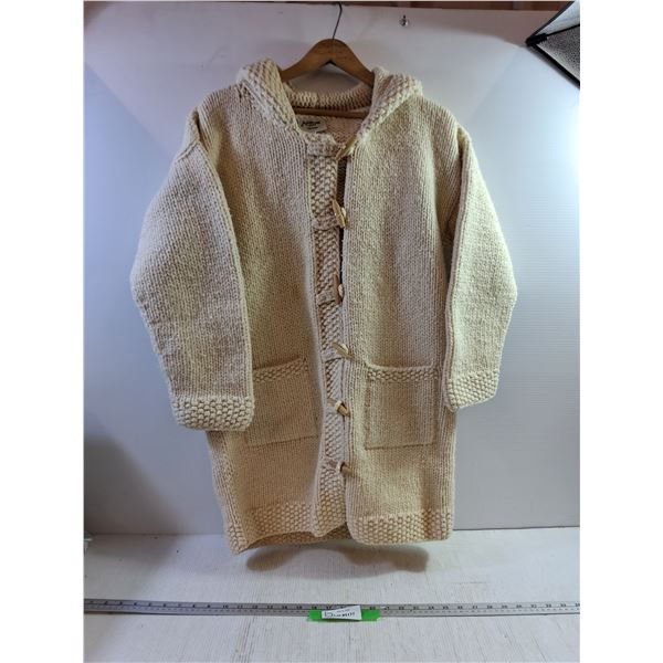 Cream Handknit, Women, Hooded Wool Sweater, some staining