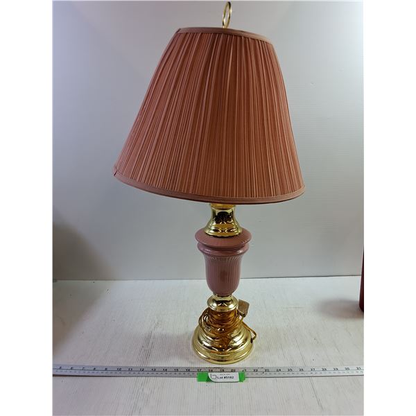 Table Lamp Dusty Rose Ceramic &  Metal w/ Fabric Shade 30"- Cannot Ship