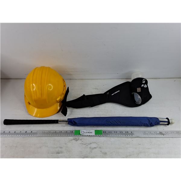 Hard Hat, Umbrella, New Balance Water Bottle Belt