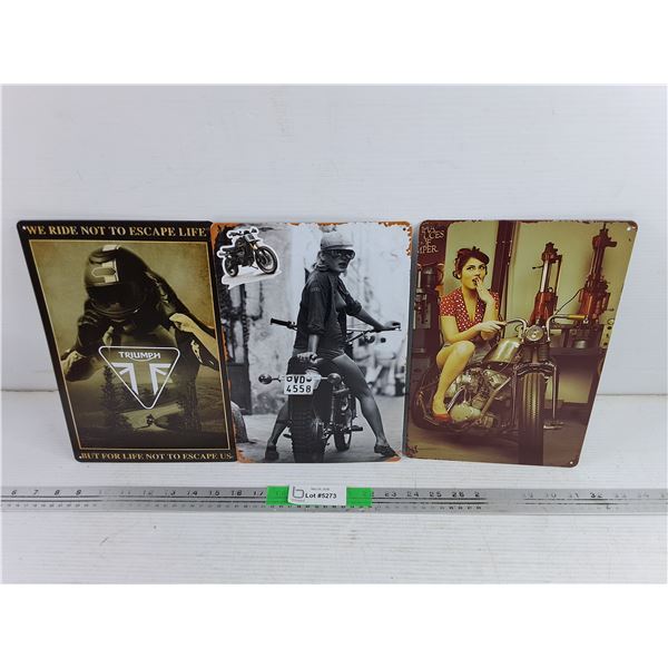 (3) Motorcycle Wall Signs 12" x 8"
