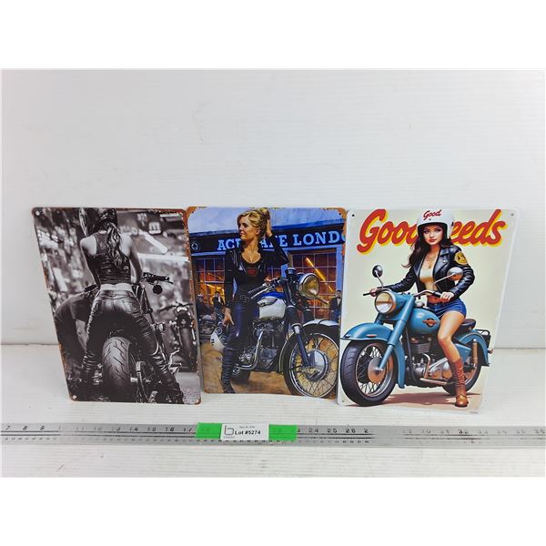 (3) Motorcycle Wall Signs 12" x 8"