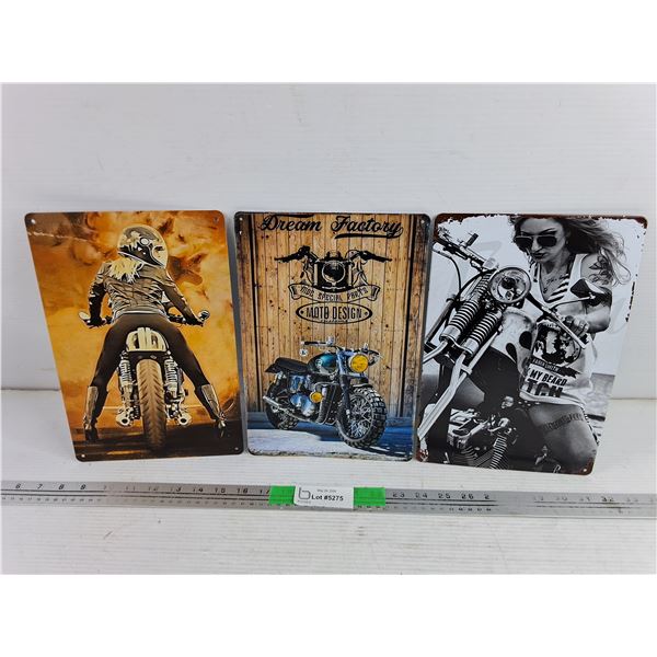 (3) Motorcycle Wall Signs 12" x 8"