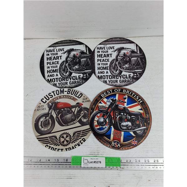 (4) Motorcycle Metal Signs 8"