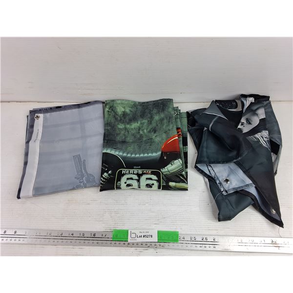 (3) Motorcycle Flags/Banners