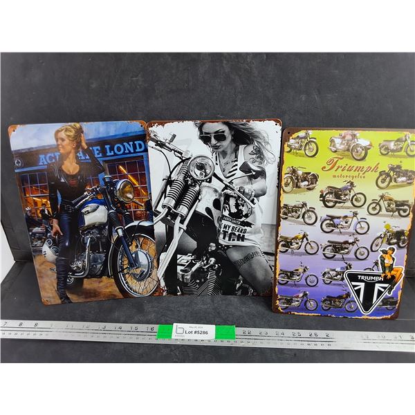 (3) Motorcycle Wall Signs 12" x 8"