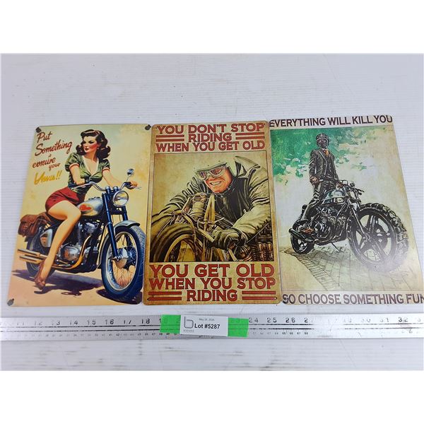 (3) Motorcycle Wall Signs 12" x 8"