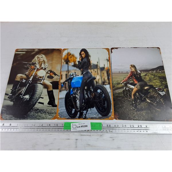 (3) Motorcycle Wall Signs 12" x 8"