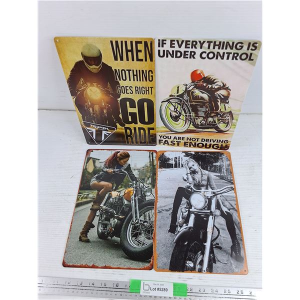 (4) Motorcycle Wall Signs 12" x 8"