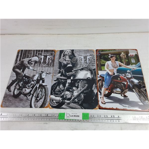 (3) Motorcycle Wall Signs 12" x 8"