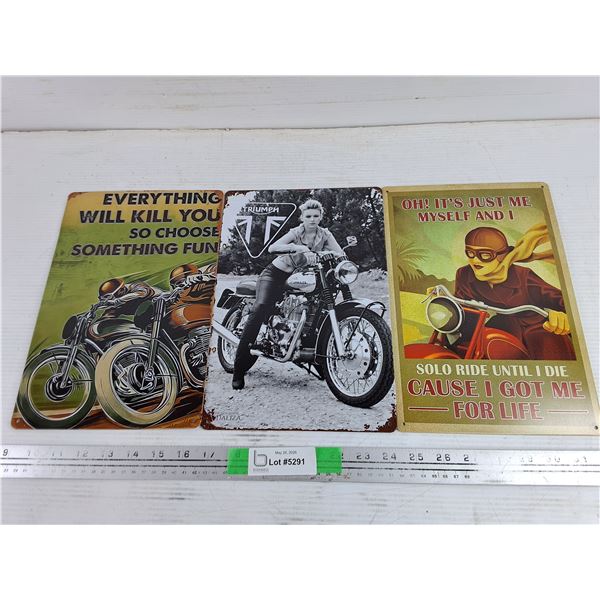 (3) Motorcycle Wall Signs 12" x 8"