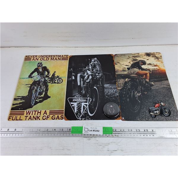 (3) Motorcycle Wall Signs 12" x 8"