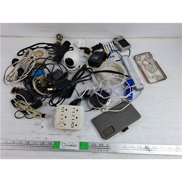 Assorted Cords, Phone Cases, Cameras, Misc - As Is
