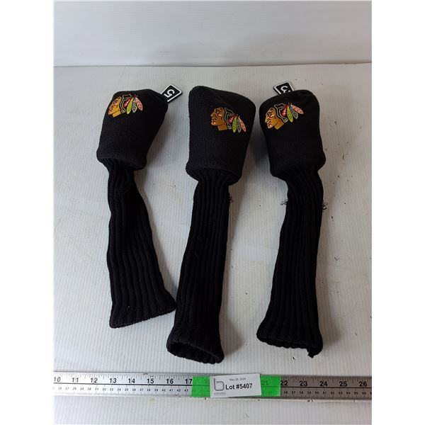 (3) Chicago Blackhawks Golf Club Headcovers- 3, 5, X