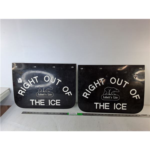 (2) Labatt's Right Out of the Ice Plastic Mud Flaps 20" x 15"- Pickup Preferred