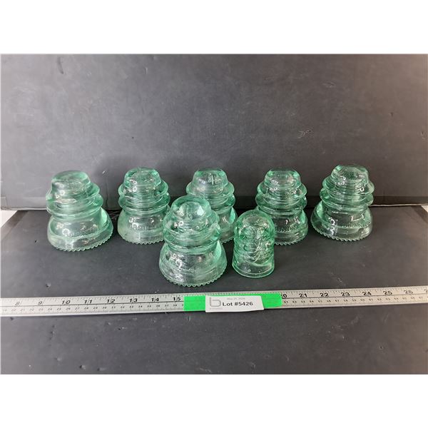 (7) Green Dominion Glass Insulators- Multiple Cracked