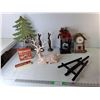 Image 1 : Mostly Christmas Lot- Reindeer Figurines, Artificial Candle Lantern 12", Fire House Clock, Misc. Pic