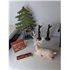 Image 3 : Mostly Christmas Lot- Reindeer Figurines, Artificial Candle Lantern 12", Fire House Clock, Misc. Pic