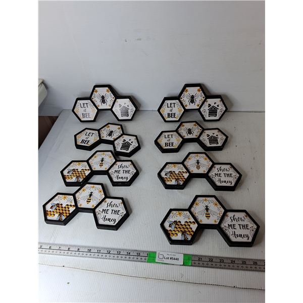 (8) MDF Bee Themed Wood Decor Signs 10" x 5.5"