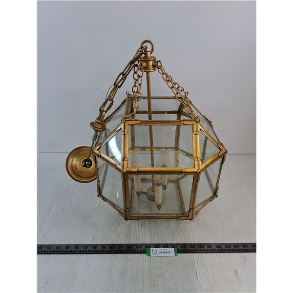 Metal Framed Glass Light Fixture - Untested - 21" High + Chain - Pickup Only