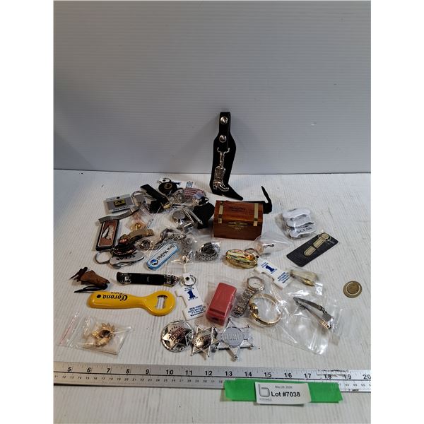 Misc Keychains, Bottle openers, Watches, Sheriff Badges